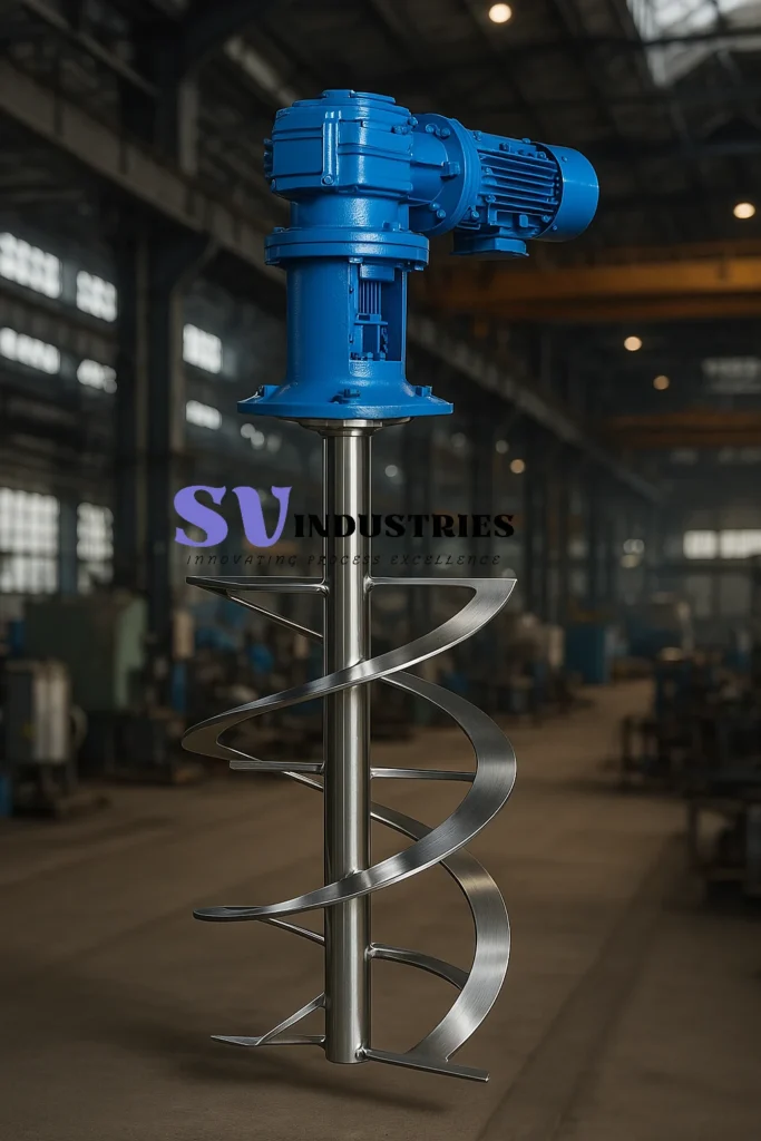 Industrial agitator with helical impeller for high-viscosity mixing applications