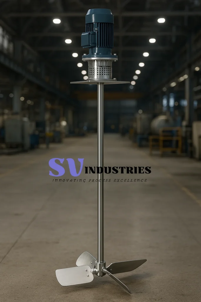 High speed agitator system for rapid mixing and dispersion in industrial processes