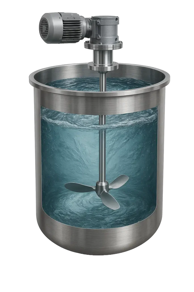 Hydrofoil Impeller Operating Inside Industrial Mixing Tank Showing Axial Flow Action