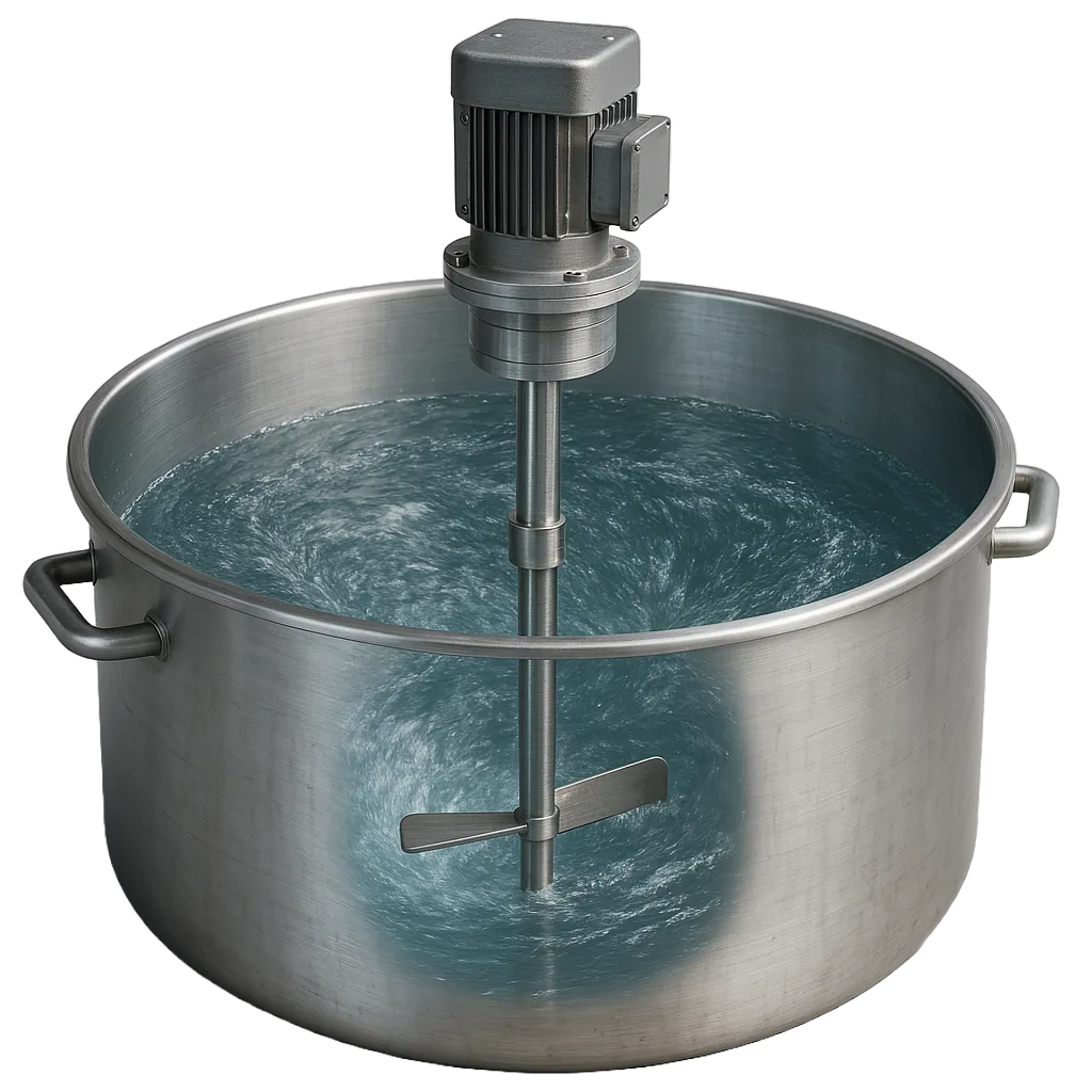 paddle impeller operating inside industrial mixing tank for slow speed gentle stirring of viscous liquids