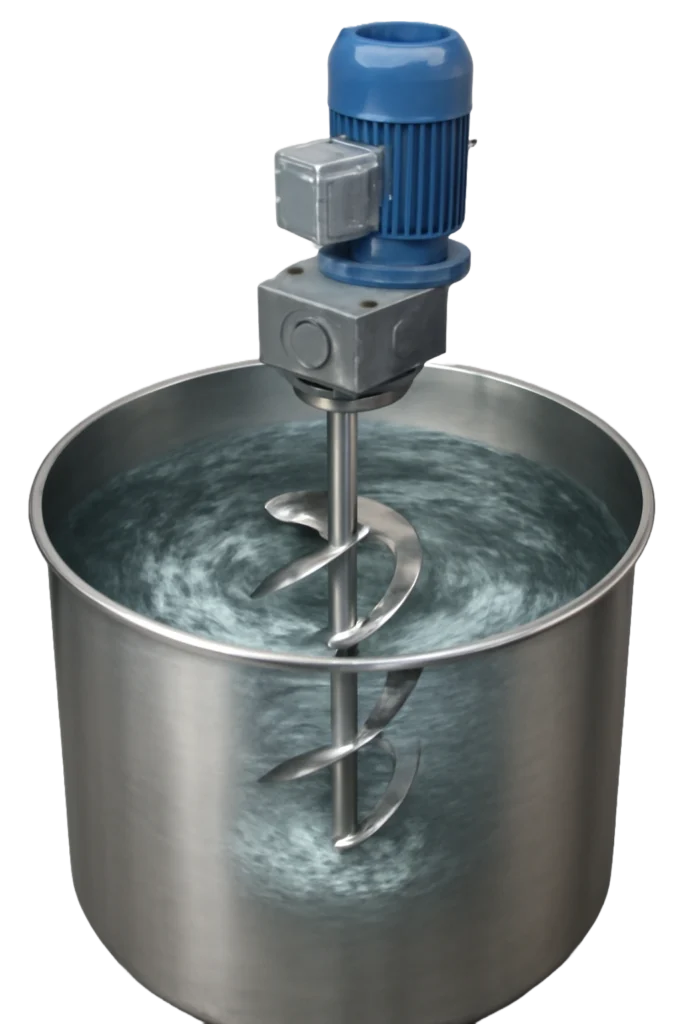Helical ribbon impeller mixing high-viscosity materials inside a reactor vessel – SV Industries