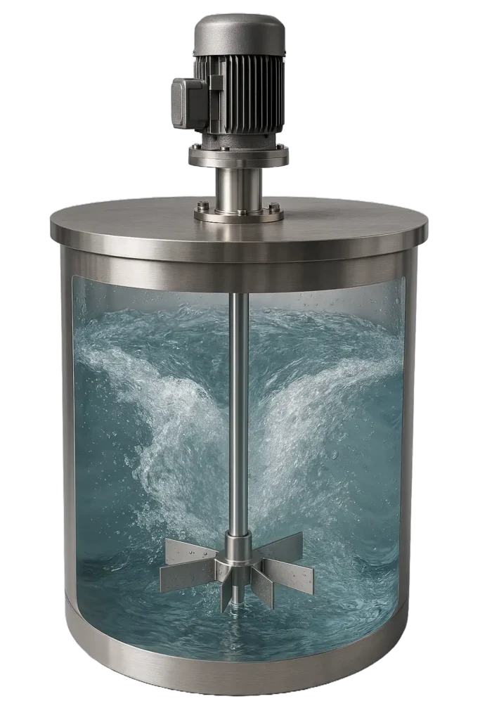 Rushton turbine impeller designed for efficient gas dispersion in a stirred tank reactor