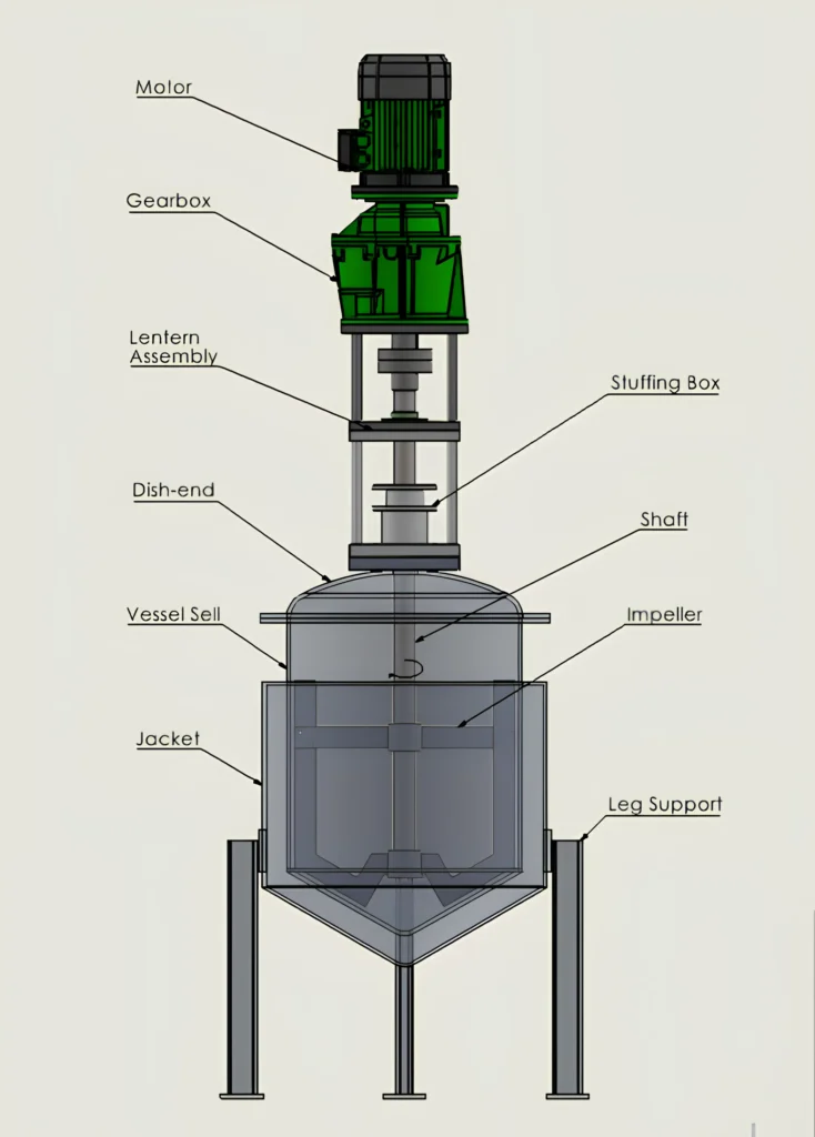 Technical drawing of SS Jacketed Vessel with jacket type, nozzle layout, and dimensional details