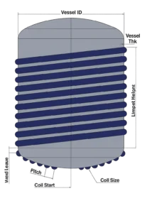 Limpet Coil Calculator — Dished End & Shell (spiral half-pipe jacket)