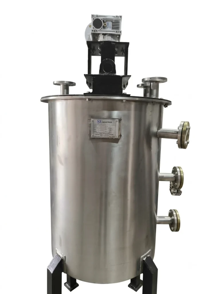 Stainless steel agitated chemical reactor vessel with top-mounted drive