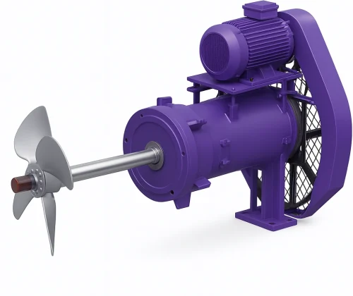 Side entry pulp chest agitator for large volume mixing in paper mill storage tanks.